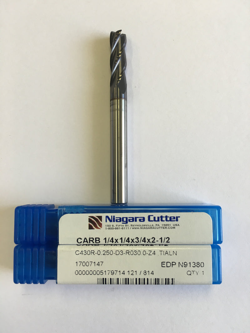 N91380 (1/4 x 1/4 x 3/4 x 2-1/2, 4F, R030, CRB, TiAlN)