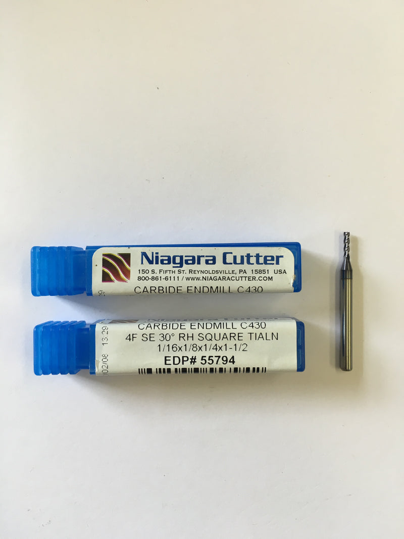 N55794 (1/16 x 1/8 x 1/4 x 1-1/2, 4F, SQ, CRB, TiAlN)